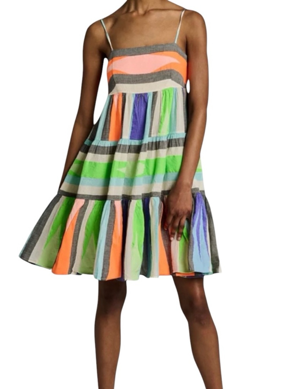 Devotion Twins Joy Cotton Geometric Cami Tiered Mini Swing Dress